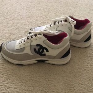 Chanel suede and calfskin sneakers.